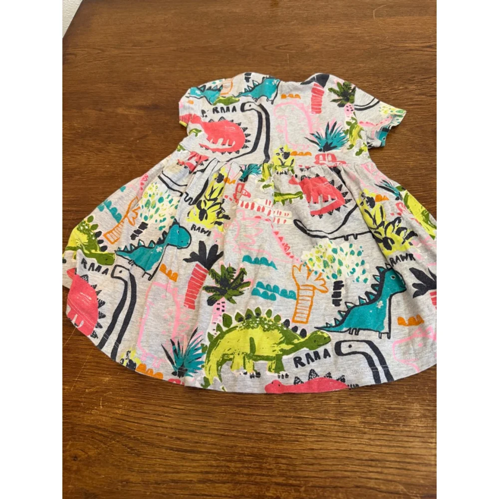 Next Dinosaur Dress 1.5-2 Years 92cm Girls Grey RAWR Dino Print Cotton